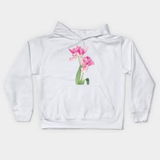 Pink tulips watercolor painting Kids Hoodie